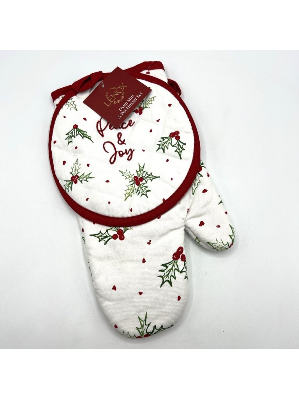 Lenox Bayberry Peace & Joy Oven Mitt Potholder Set Christmas Holiday NWT